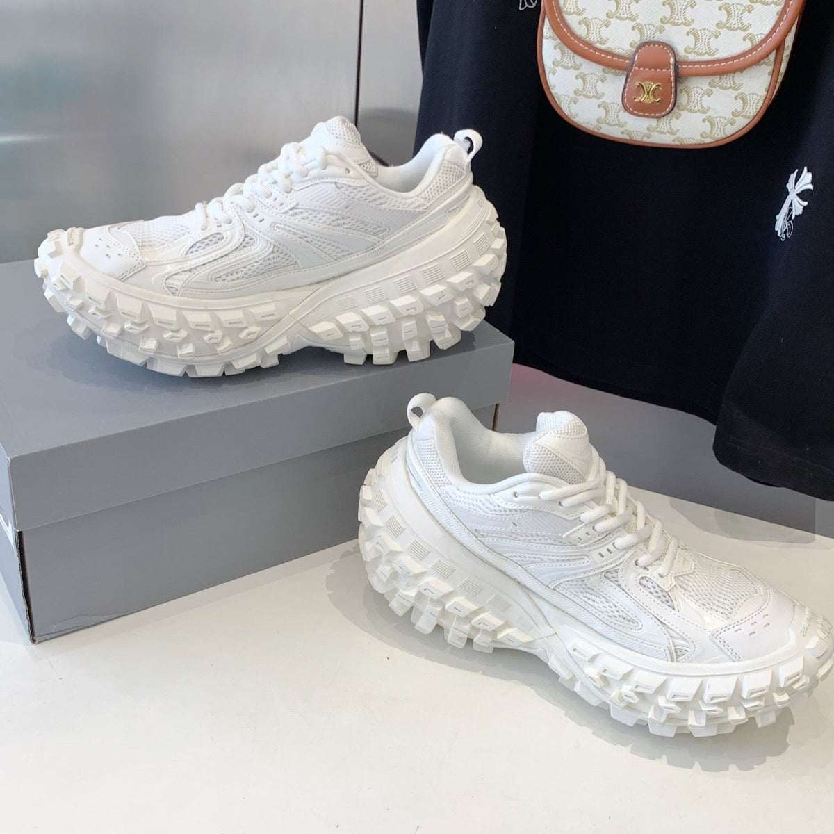 CHUNKY SNEAKERS IN WHITE POLYURETHANE, POLYESTER AND NYLON
