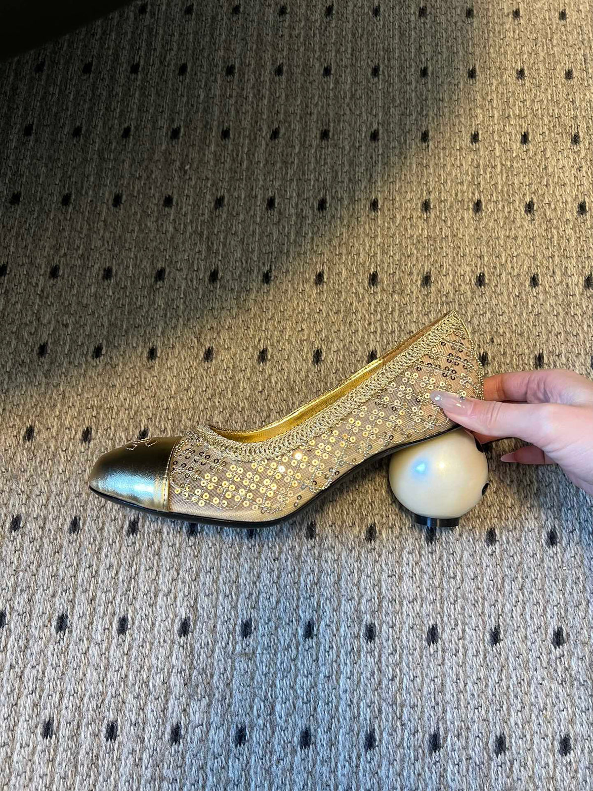 CC 26s High Heels Pump 50 Gold Mesh Leather 627205