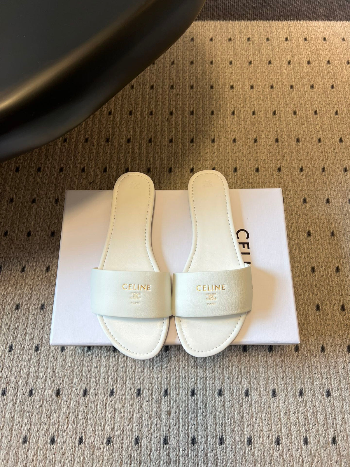 Celine 26  Flat Mule Slippers White Sheepskin 621530