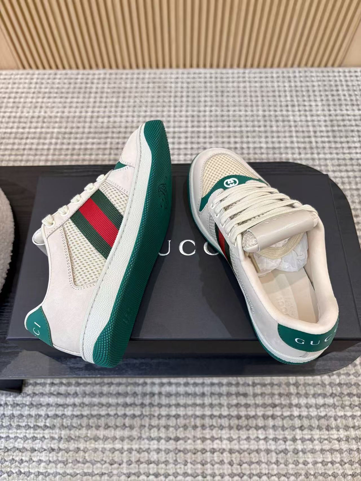 Gucci 2026 Screener Sneaker White Green Red Mesh Leather