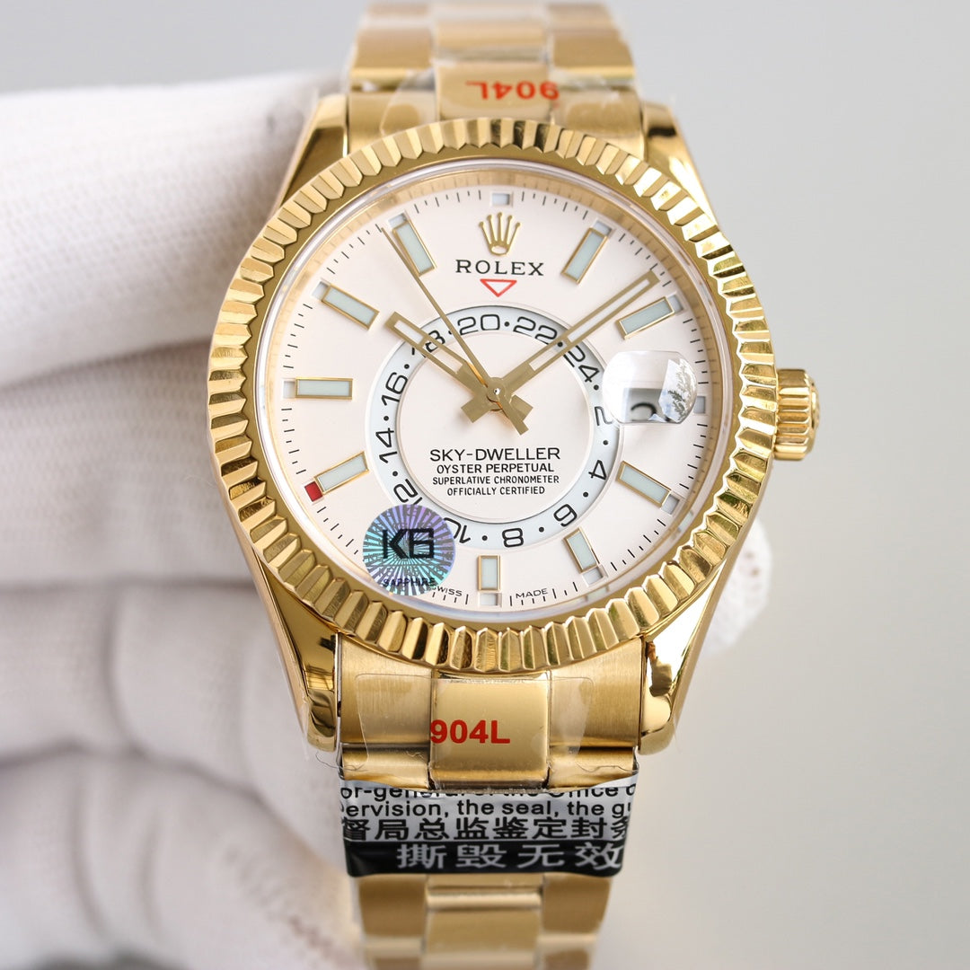 SKY-DWELLER 42MM WHITE DIAL RING COMMAND GOLD OYSTERSTEEL