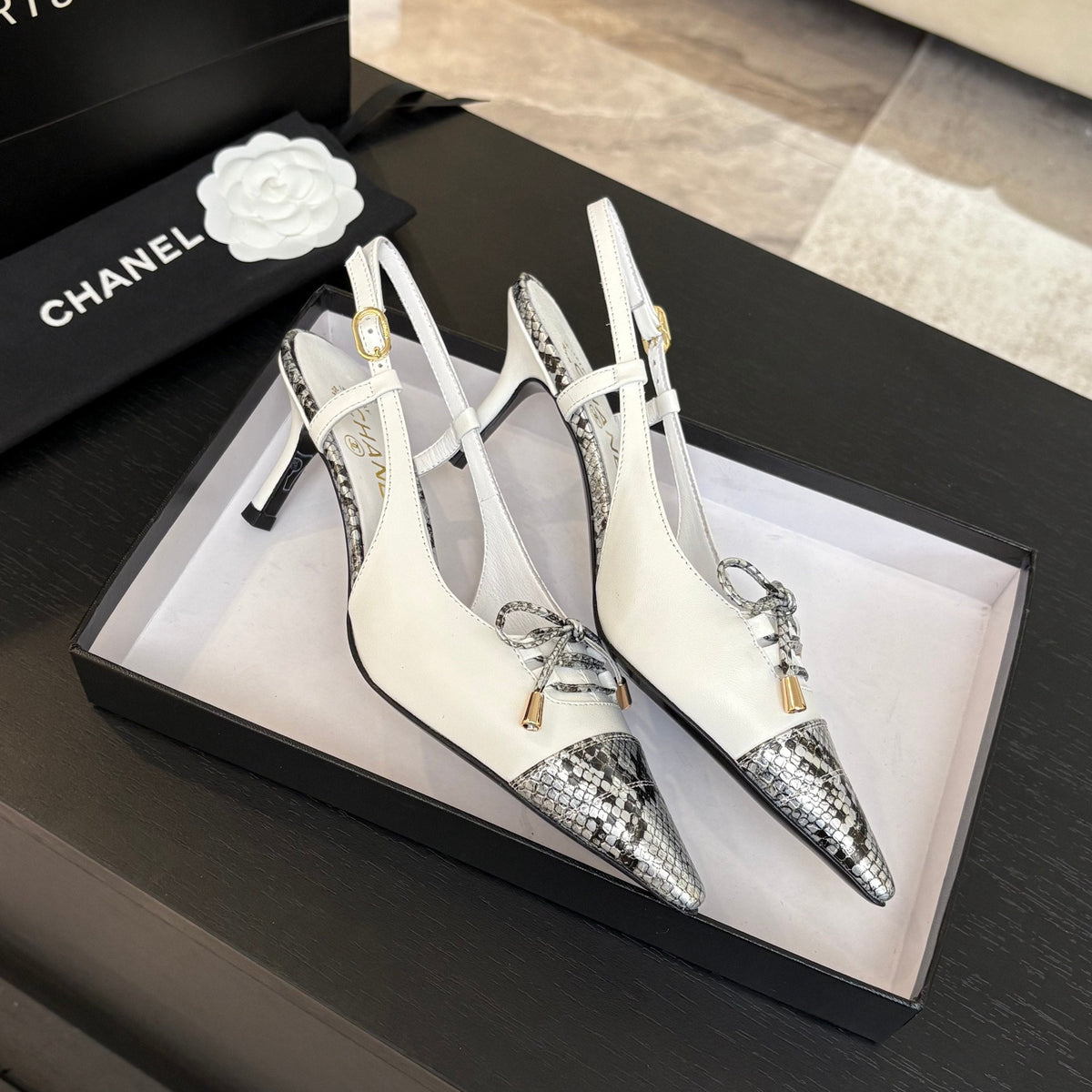 CC 2026 High Heeled Slingback 65 Sheepskin Snake Leather