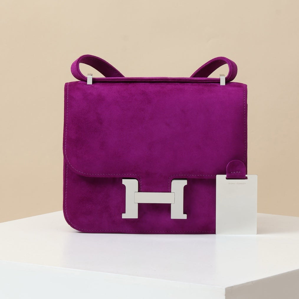 High-end Hermes 2026 Constance Bag 18cm Anemone Purple Suede