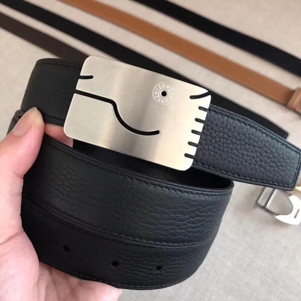 HERM Black A Cheval Belt Buckle 32 MM Reversible Leather