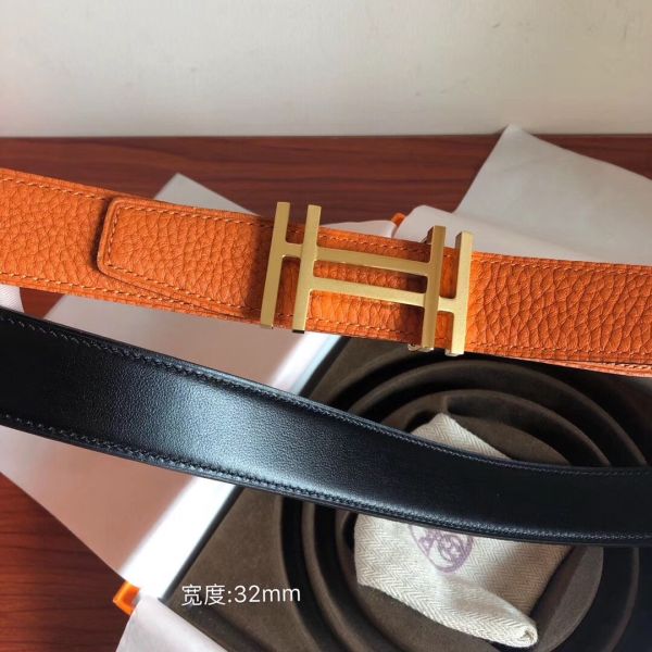 HERM H Au Carre Belt Buckle & Orange 32mm Strap
