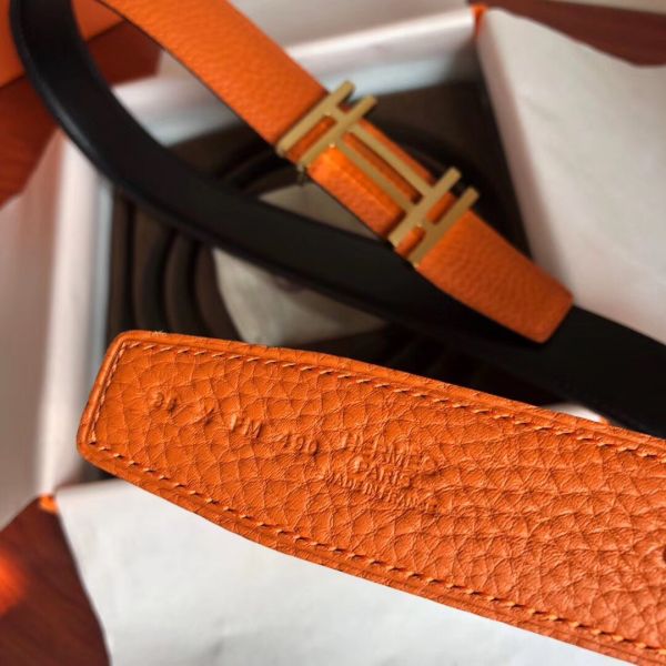 HERM H Au Carre Belt Buckle & Orange 32mm Strap