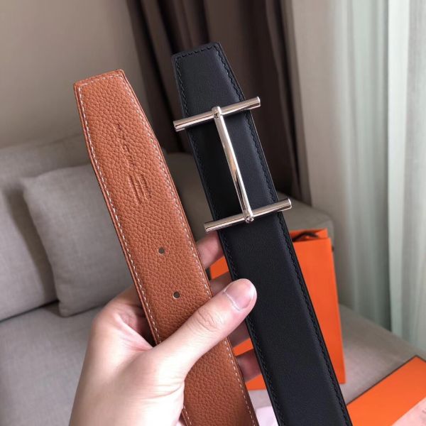 HERM H d'Ancre Reversible Belt In Brown/Noir Leather