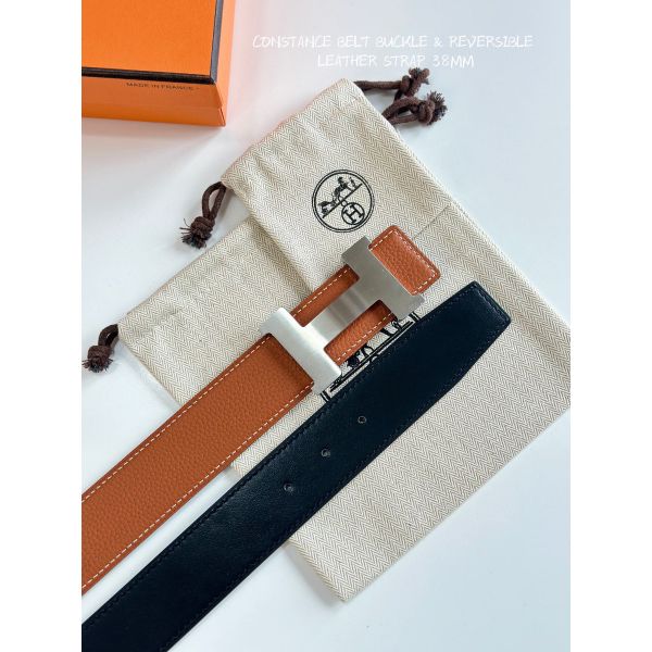 HERM Constance Reversible Belt 38MM in Gold Clemence Leather
