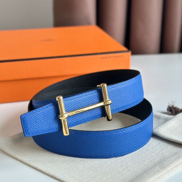 HERM H d'Ancre Reversible Belt 32MM in Blue and Black Epsom Calfskin