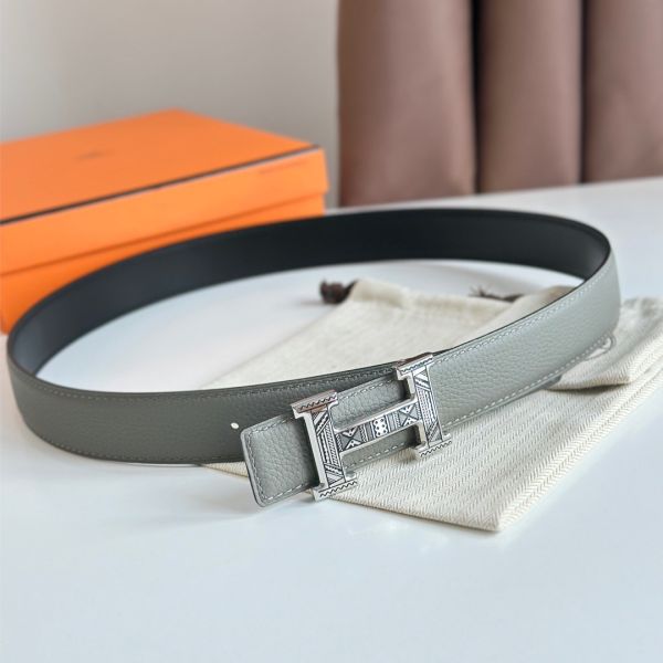 HERM H Touareg Reversible Belt 32MM in Grey Clemence Leather