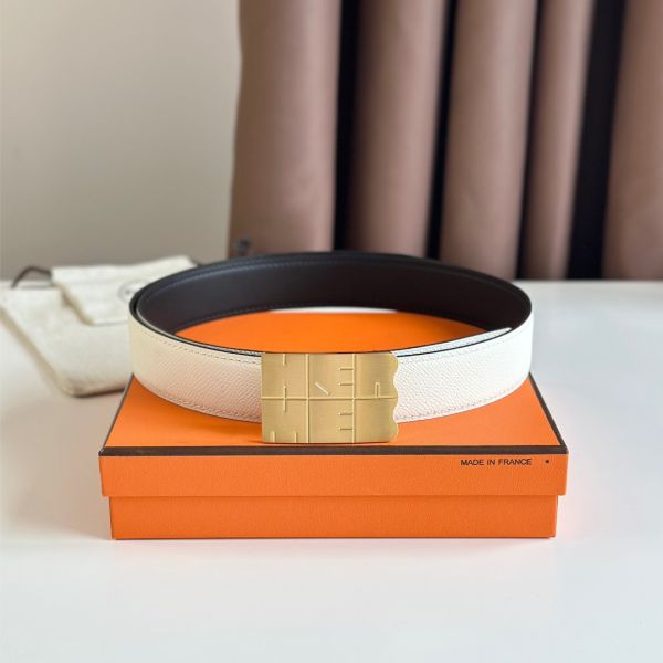HERM Typo Reversible Belt 32MM in White Epsom Calfskin