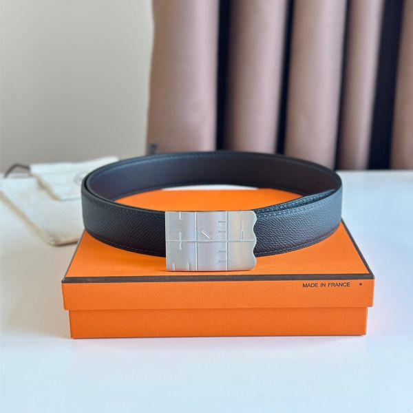 HERM Typo Reversible Belt 32MM in Black Epsom Calfskin