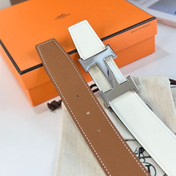 HERM H Reversible Belt 38MM in White and Gold Epsom Leather