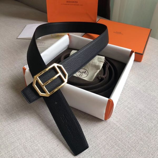 HERM Pad Reversible Belt In Black Clemence Leather