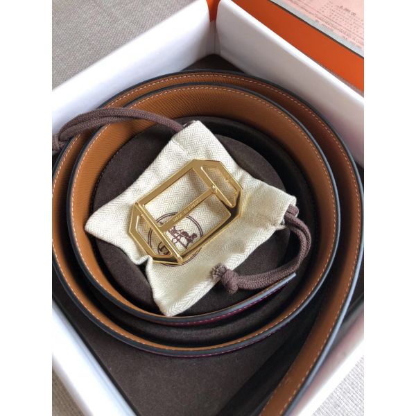 HERM Pad Reversible Belt In Ruby/Brown Epsom Leather