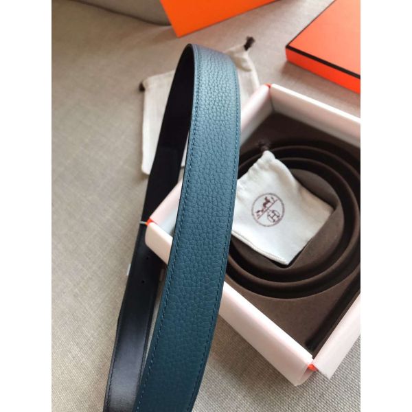 HERM Quizz 32mm Reversible Belt In Blue Clemence Leather