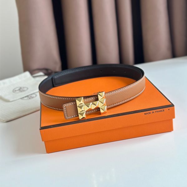 HERM H Medor Reversible Belt 24MM in Gold Epsom Leather