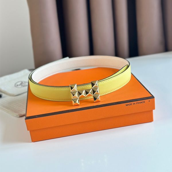 HERM H Medor Reversible Belt 24MM in White Epsom Leather