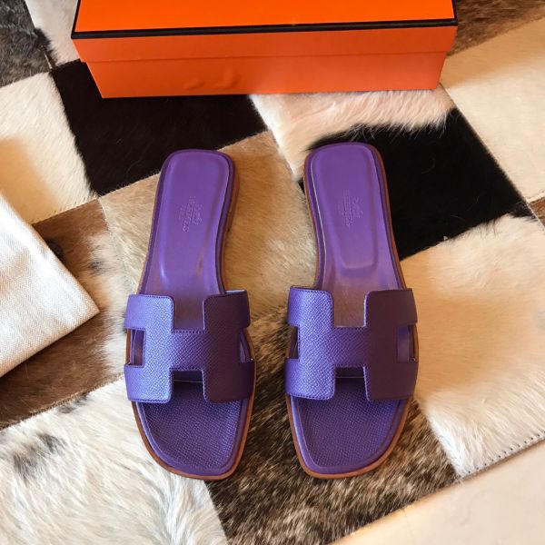 HERM Oran Slide Sandals In Crocus Epsom Calfskin