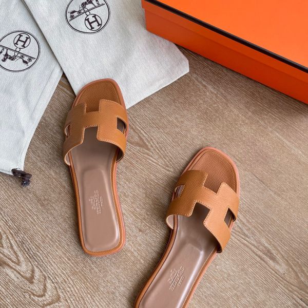 HERM Oran Slide Sandals In Gold Epsom Calfskin
