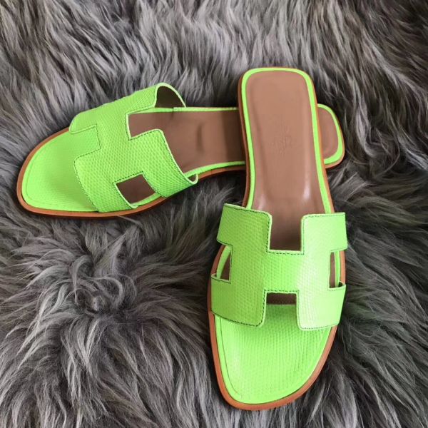 HERM Oran Sandals In Apple Green Lizard Leather