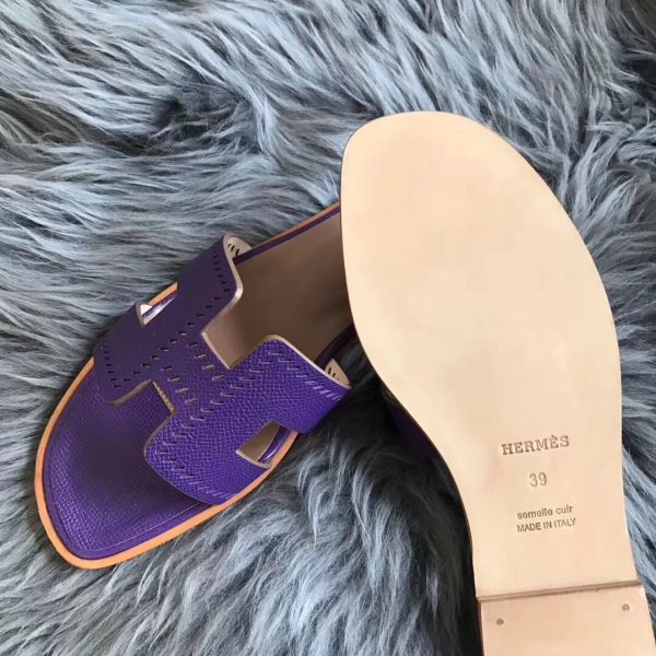 HERM Oran Perforated Sandals In Purple Epsom Leather