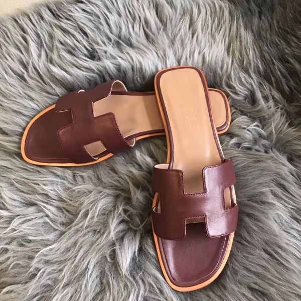 HERM Oran Sandals In Bordeaux Swift Leather
