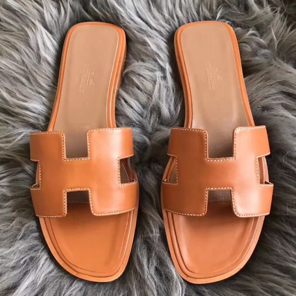 HERM Oran Sandals In Brown Swift Leather