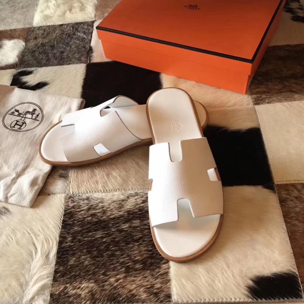 HERM Izmir Sandals In White Epsom Leather