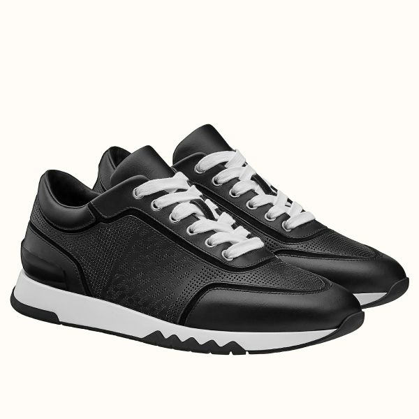 HERM Men's C-Addict Sneakers In Black Perforated calfskin