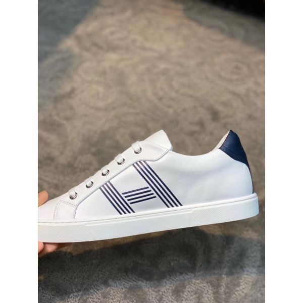 HERM Men's Avantage Sneakers In White/Blue Calfskin