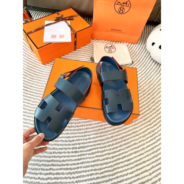 HERM Men's Genius Sandals In Blue Calfskin
