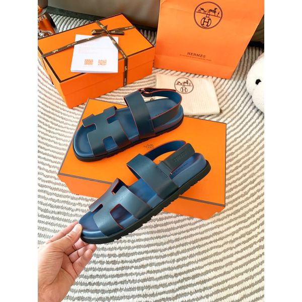 HERM Men's Genius Sandals In Blue Calfskin
