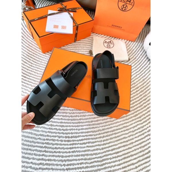 HERM Men's Genius Sandals In Black Calfskin