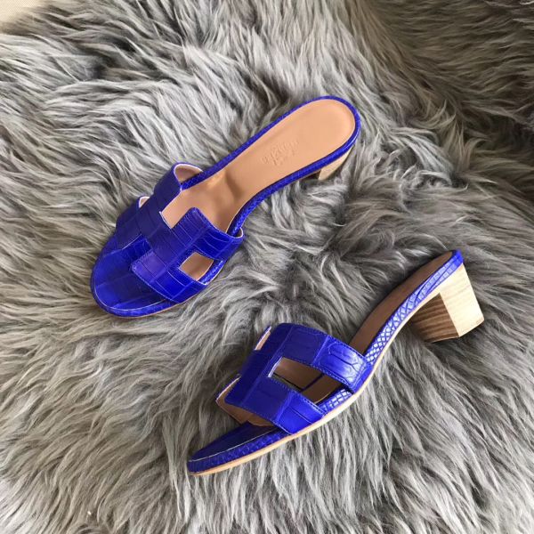 HERM Oasis Sandals In Blue Matte Niloticus Crocodile