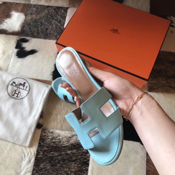 HERM Oasis Sandals In Blue Atoll Epsom Leather