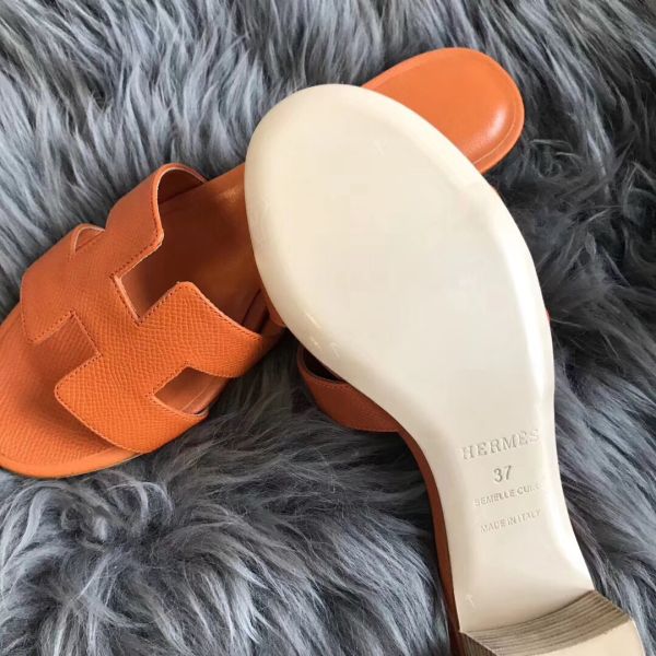 HERM Oasis Sandals In Orange Epsom Leather