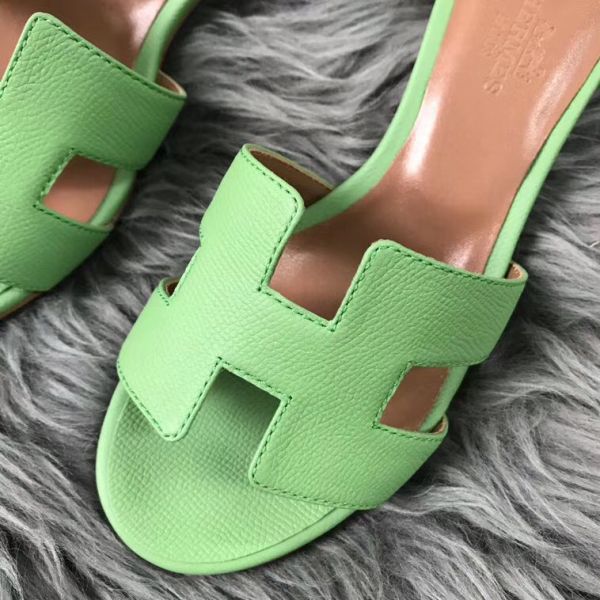 HERM Oasis Sandals In Vert Criquet Epsom Leather