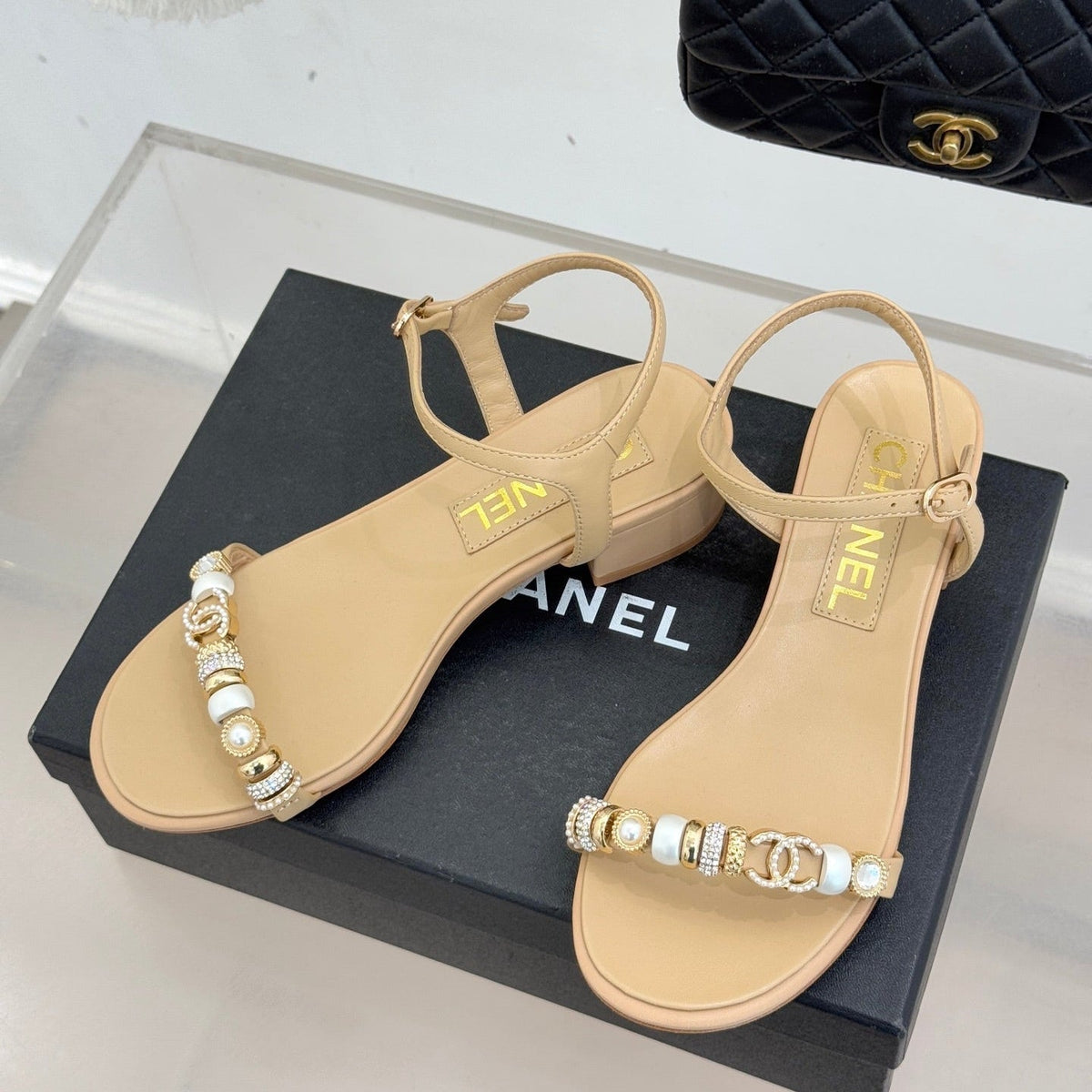 CC 2026 Chunky Heel Sandals 40 Sheepskin Gold Charm