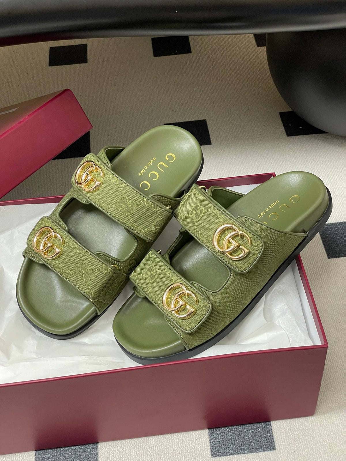 GG 26ss Platform Slippers Monogram Canvas Sheepskin