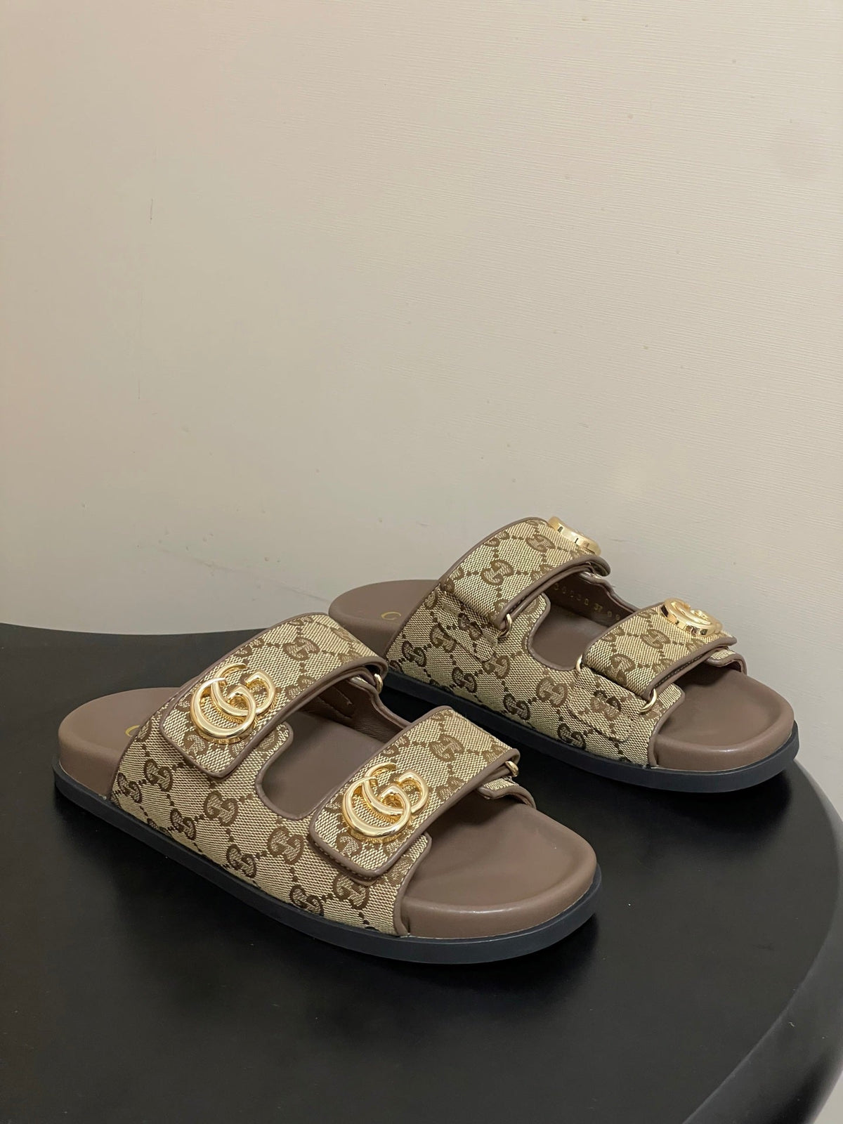 GG 26ss Platform Slippers Monogram Canvas Sheepskin