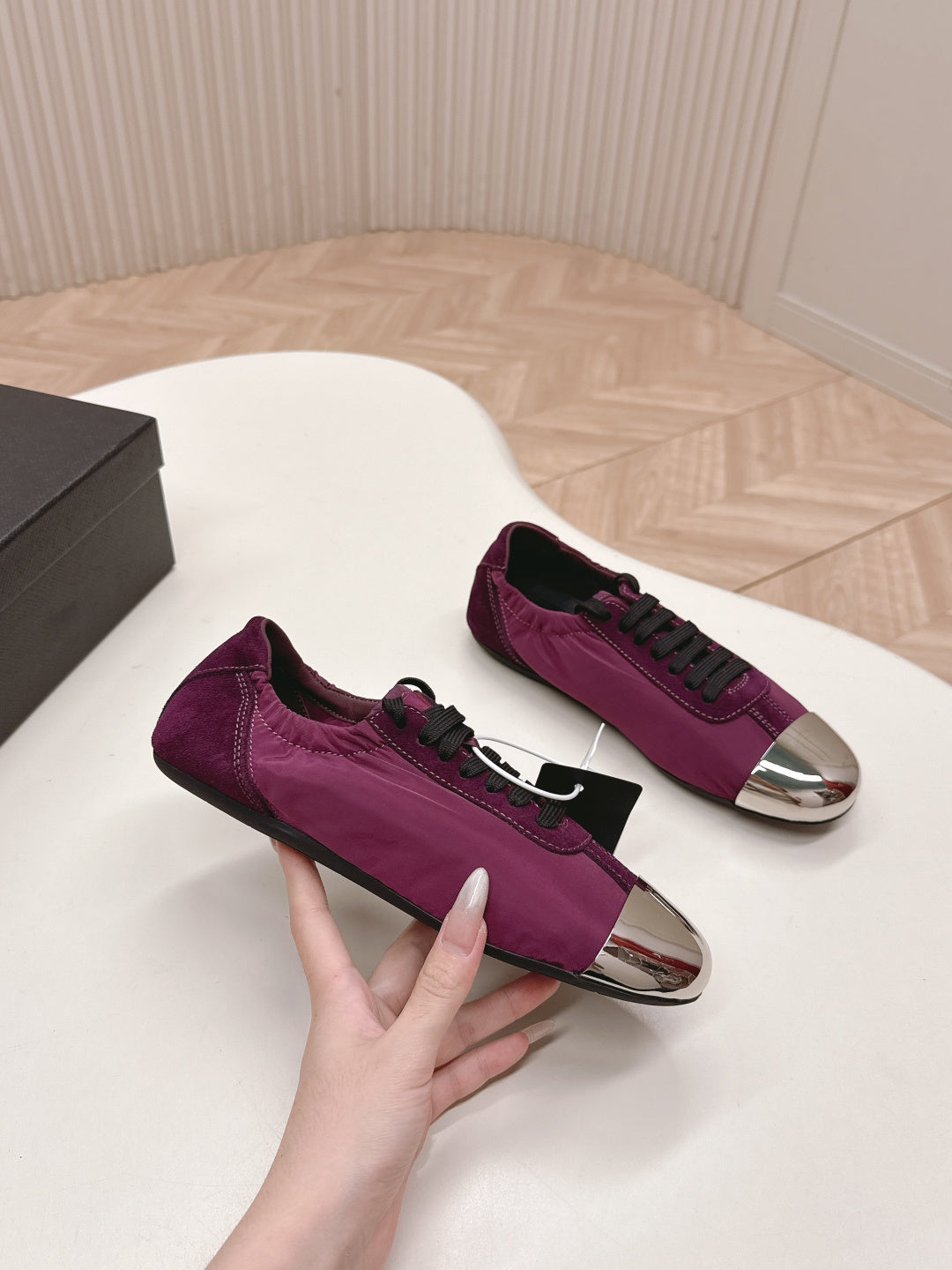 PRA 26S Mary Jane Wine Purple Sliver Canvas Suede 600625