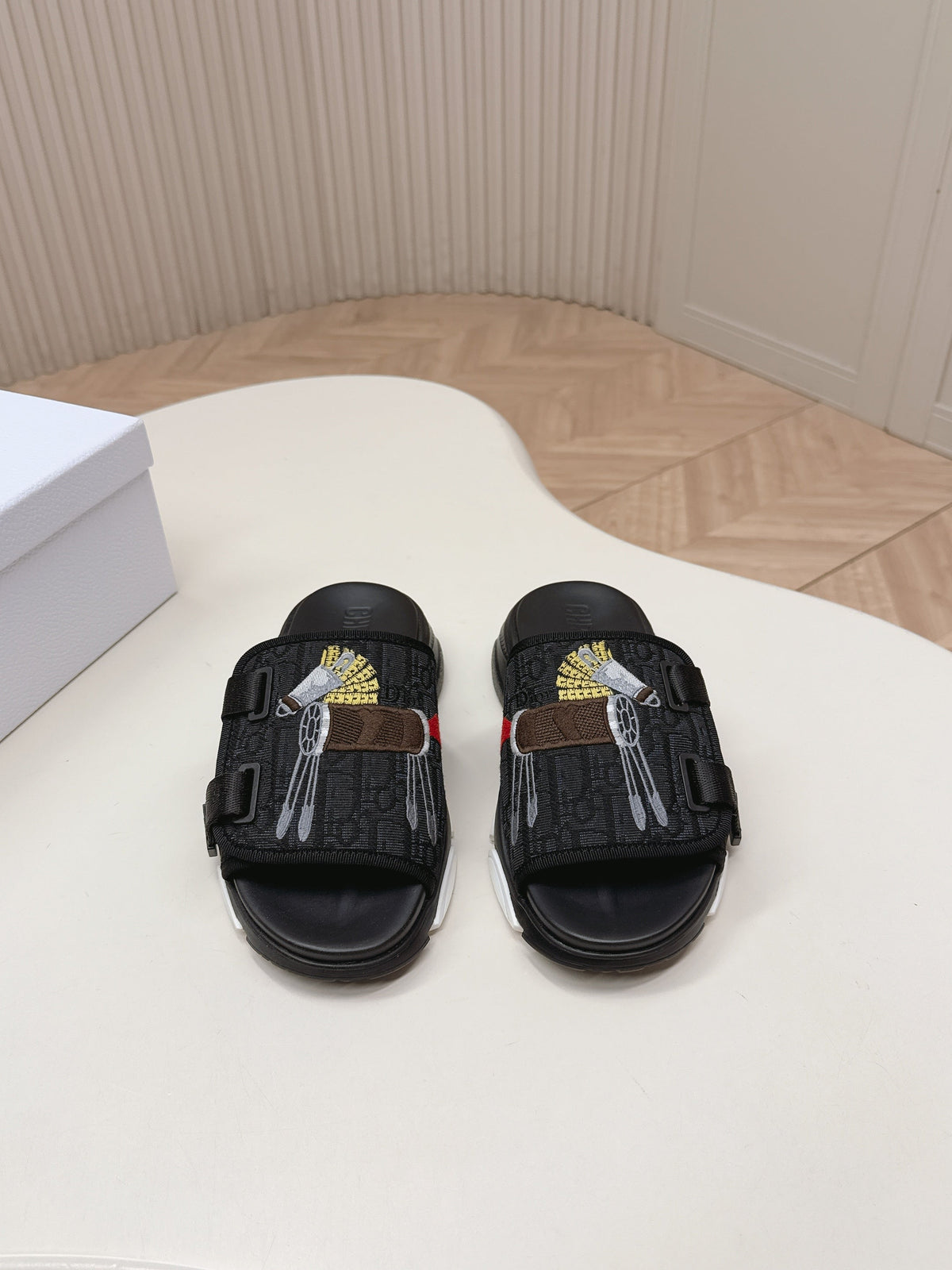 CD 26s  Platform Slippers 35 Black Canvas Lambskin 643808