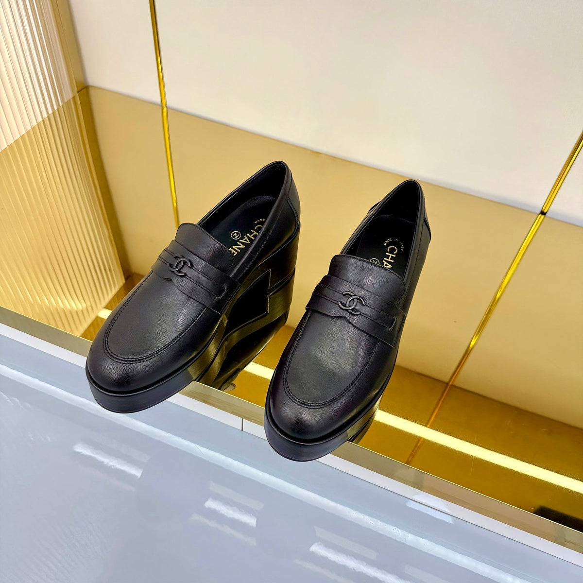 CC 2026 Chunky Heel Loafers 65 Black Calfskin 667753