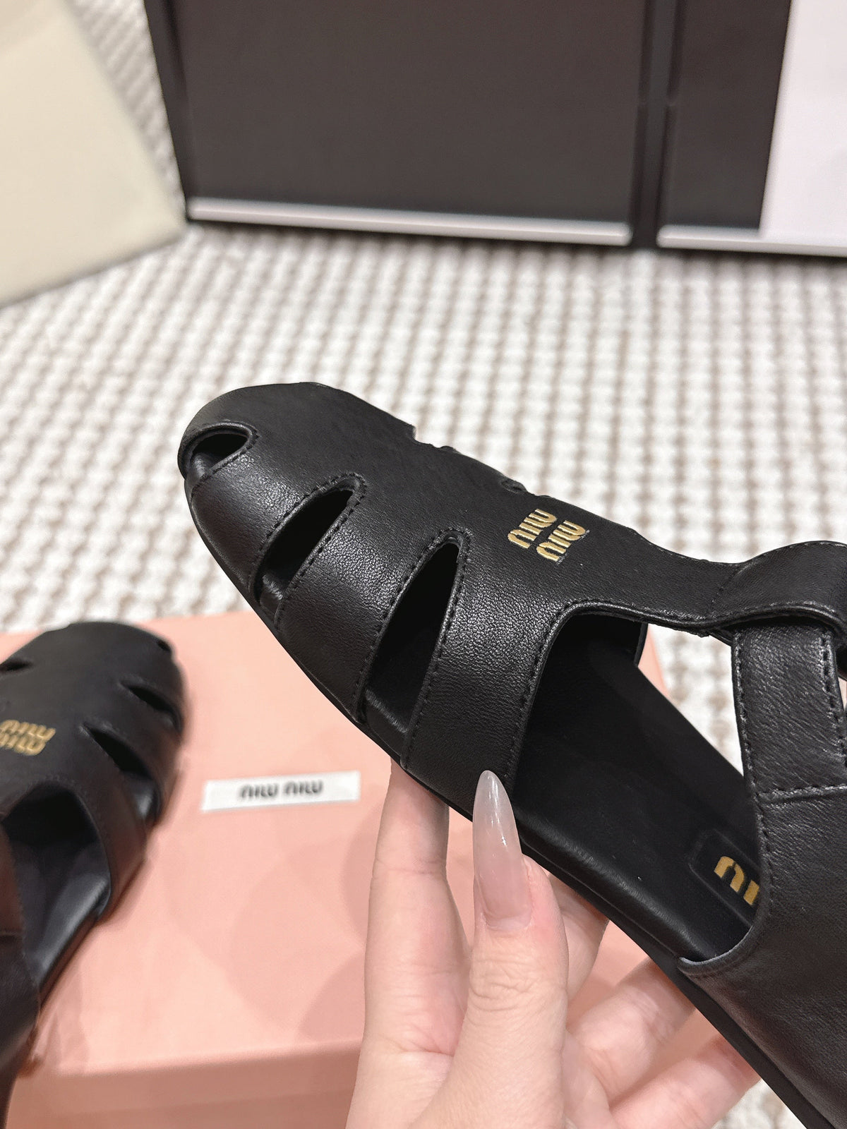 MIU 26 Roman Sandals Black Leather 632325