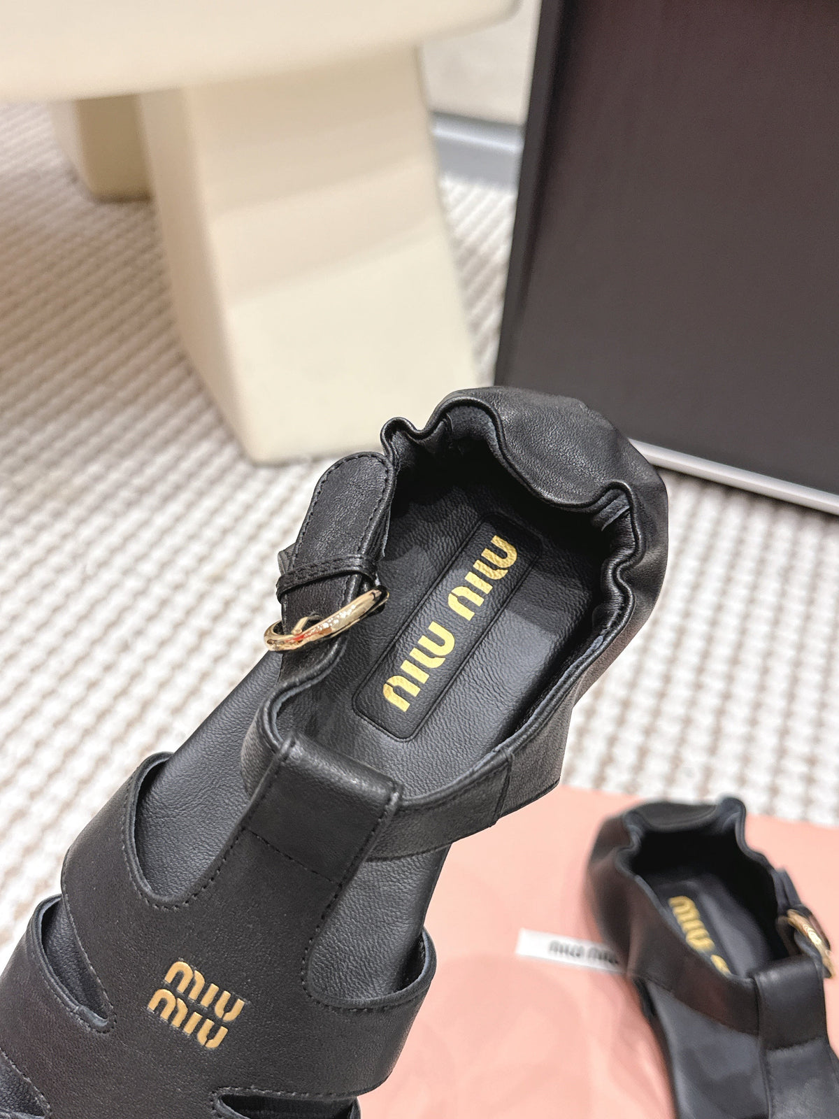 MIU 26 Roman Sandals Black Leather 632325