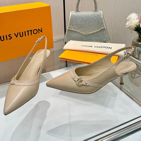 6AM SLINGBACK HIGH HEELS 55 MM IN TAN BEIGE LAMBSKIN