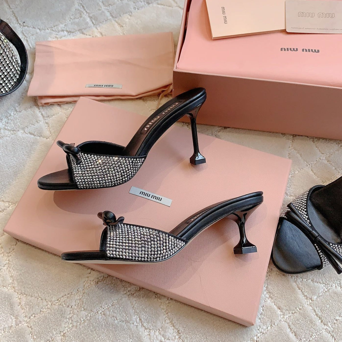 Black High - Heels Diamond Sheepskin