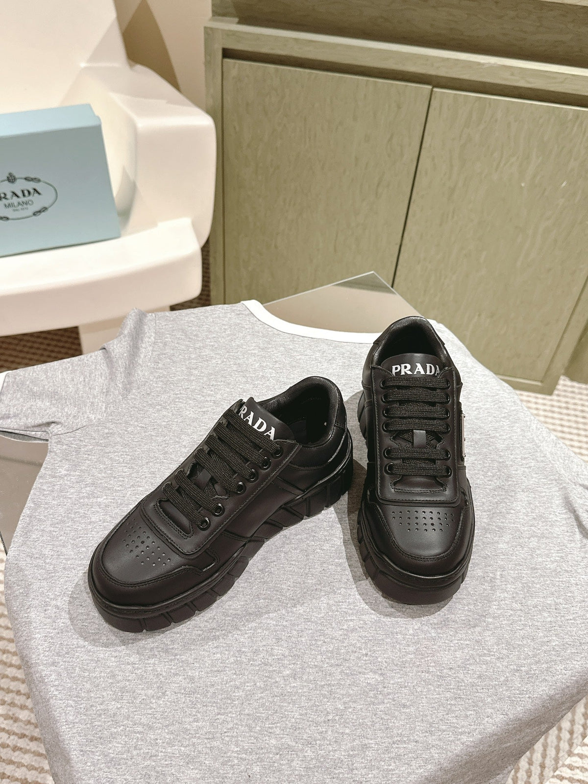 PRA FLATFORM SNEAKERS BLACK CALFSKIN