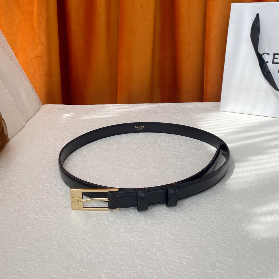 BELT 18MM IN BLACK CALFSKIN WITH RECTANGULAR BUCKLE EMBOSSED LOGO